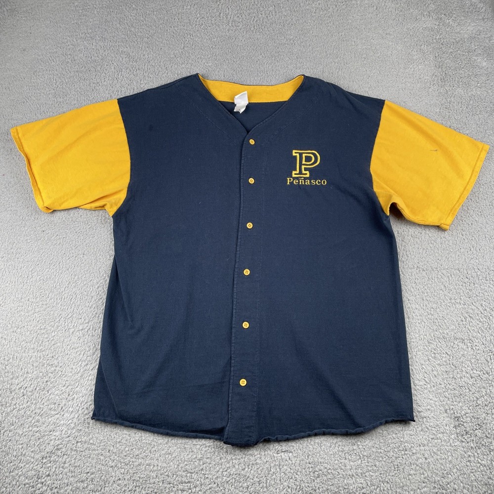 Vtg Badger Sport Baseball Button Up Shirt XL Blue & Yellow Peñasco New Mexico