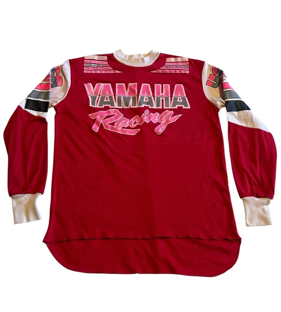 Vintage 70s 80s Yamaha Racing USA Motorcycle Motocross Jersey Red Spellout Large