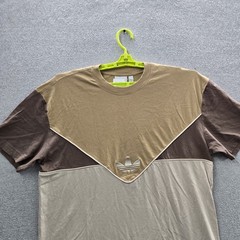 Adidas Men Shirt L Brown Colorblock Trefoil Logo Activewear Short Sleeve