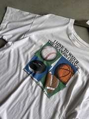 90s white sports graphic tee Single Stitch