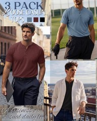 Ficerd 3 Pack Men’s Big and Tall Henley T-Shirts Short Sleeve Plus Size Tee 4XL