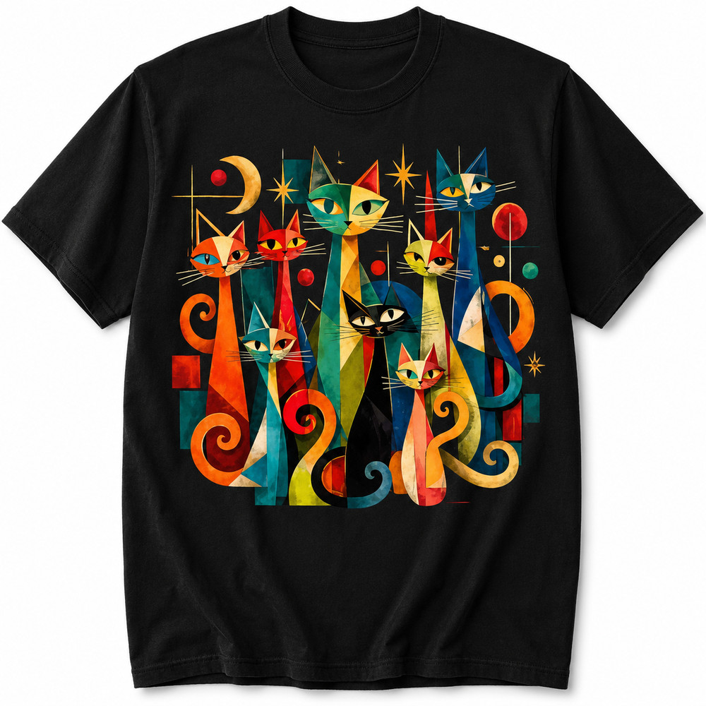 Mid Century Modern Cats Shirt Retro Cat Art Graphic Tee Cat Lover Gift