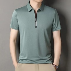 New Men’s Business Casual Zipper Short Sleeve Solid Color Polo Shirt Fashionable