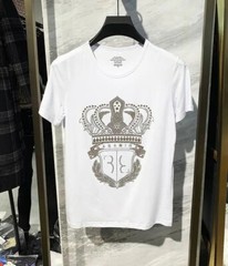 New Fashion Crown Trend Rhinestone Summer Cotton Short Sleeve Luxury Men T-Shirt