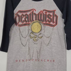 DEATHWISH Demon Preacher L LARGE Raglan Gray Mens Band Logo