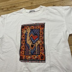 Susan Walpole Shirt Adult L Crop Art Camel Rug Geometric Graphic White Orange
