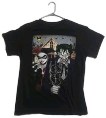 Batman Harley Joker Graphic Tee Large 100% Cotton Collab Art Comic Villains Larg