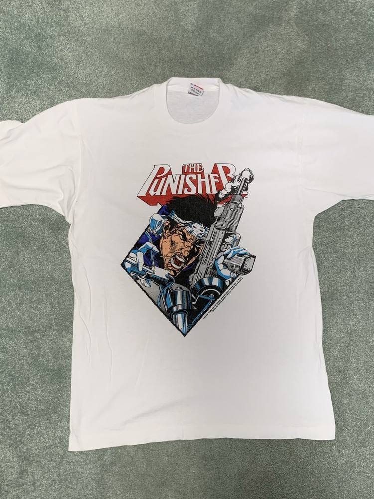 Vintage 🌟Punisher Marvel 1990 Men’s L White original fruit loom Graphic T mint