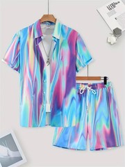 Men Summer Outfit 2-piece Set Short Sleeve T-shirt and Shorts Sweatsuit Set