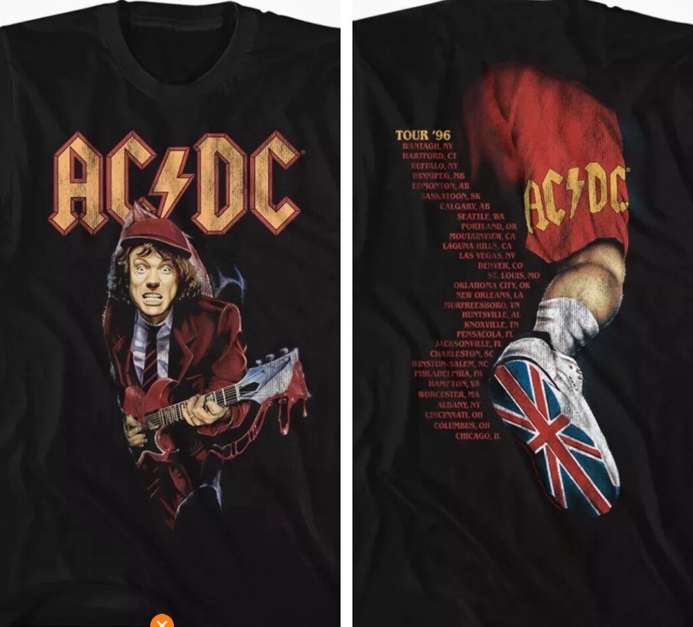 ACDC Music T-Shirt 96′ World Tour 2 Sided Metal Rock N Roll Black Cotton