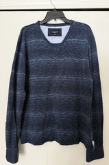 Maceoo Paris USA Shirt Men 6 / 2XL Navy V Neck Flip Cuff Long Sleeve