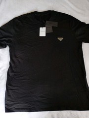 Prada Milano Black Cotton T-Shirt with Triangle Logo Patch Adult XL Essential