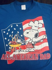 VTG 50’s Snoopy All American Dad Grill T Shirt Single Stitch 4th of July Flag