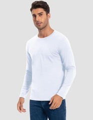 Men’s 2 Pack Long Sleeve Soft Casual Cotton Crew Neck Shirts (White, Small)
