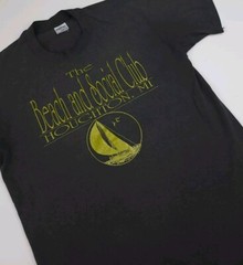 Vintage 80s Beach And Social Club Houghton Michigan Print T Shirt Sailboat USA