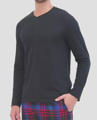Hanes Mens Long Sleeve Henley Crew Top and Ultra Soft Tshirt Grey Large
