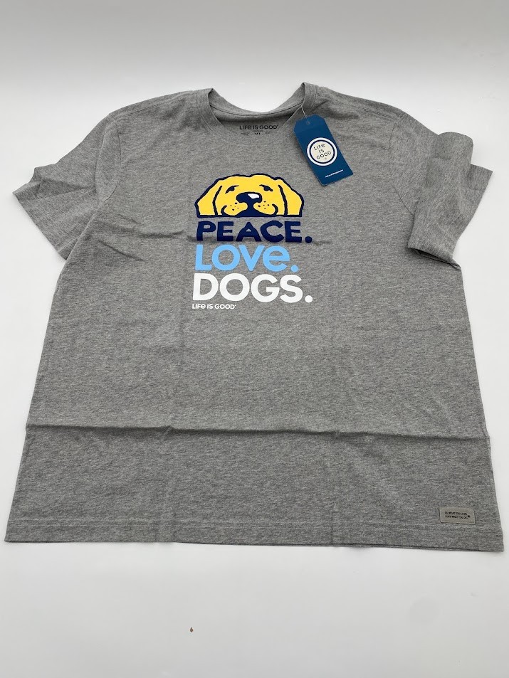 Peace Love Dogs Life is Good Crusher Grey Mens Shirt Short Sleeve X.Large Size