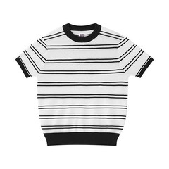 Men’s Retro Knitted Tencel Contrasting Horizontal Stripe Short Sleeved T-Shirt