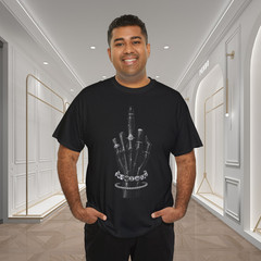 Black Glossy Hand Middle Finger Diamond Graphic T-Shirt