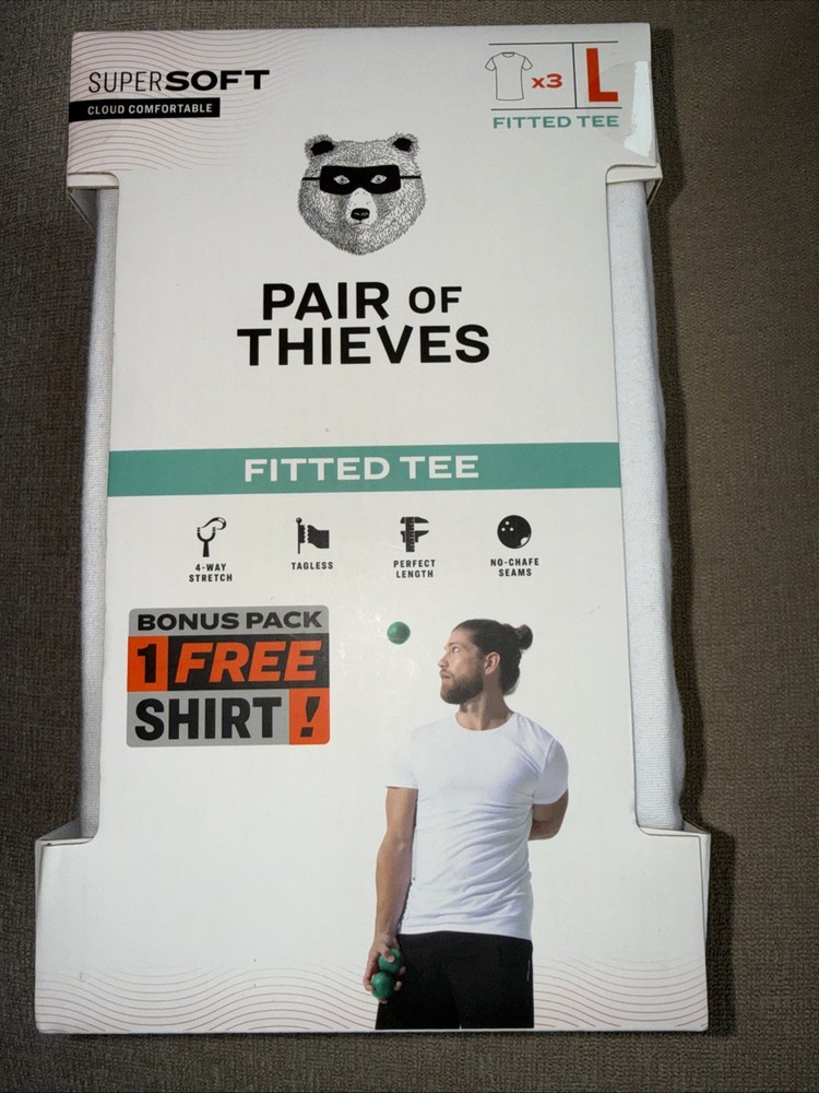 LARGE 3 Pack Pair of Thieves Fitted Tee Shirt White Crew Neck Short Sleeve SOFT!