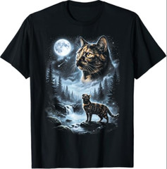 Tortoiseshell Cat Howling at Moon 90’s Retro T-Shirt