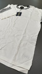 OTD Men’s Knit T-Shirt White Black Striped Sleeves Contrast Trim Crew Neck M