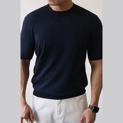 Mens Knitted Tee Casual Short Sleeve Office Outfits Retro Style Knitted Fabric