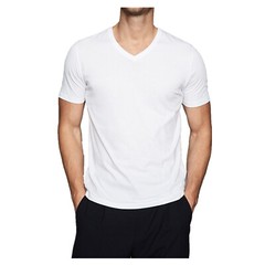 For Mens 100% Cotton Thick Basic Tee Casual T-Shirt V-Neck Black White S-4XL
