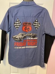 NWT Phillips 66 Shirt Long Sleeve Button Up Mechanic Friday Night Racing Blue S