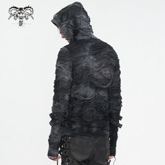 Devil Fashion Men Gothic Distressed Asymmetric Hooded Slim Long Sleeve T-Shirt