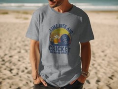 I Like Beer and Cricket T-Shirt Funny Sports Fan Gift Mens Womens Casual Tee Top