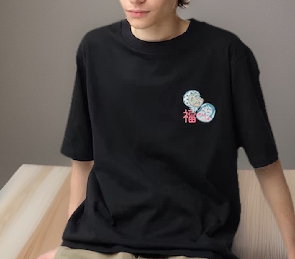 GU Graphic T-Shirt COCHAE Tee Japan Limited NEW Fuku New Happy Japanese Black