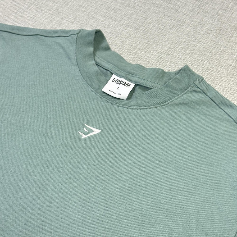 Gymshark T-Shirt Mens Small Green Crew Neck Cotton Logo Short Sleeve Basic