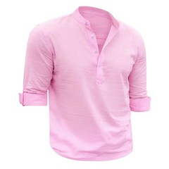 Men’s Shirts Henry Collar Soft Casual Spring Clothes Solid Color Long Sleeves Co