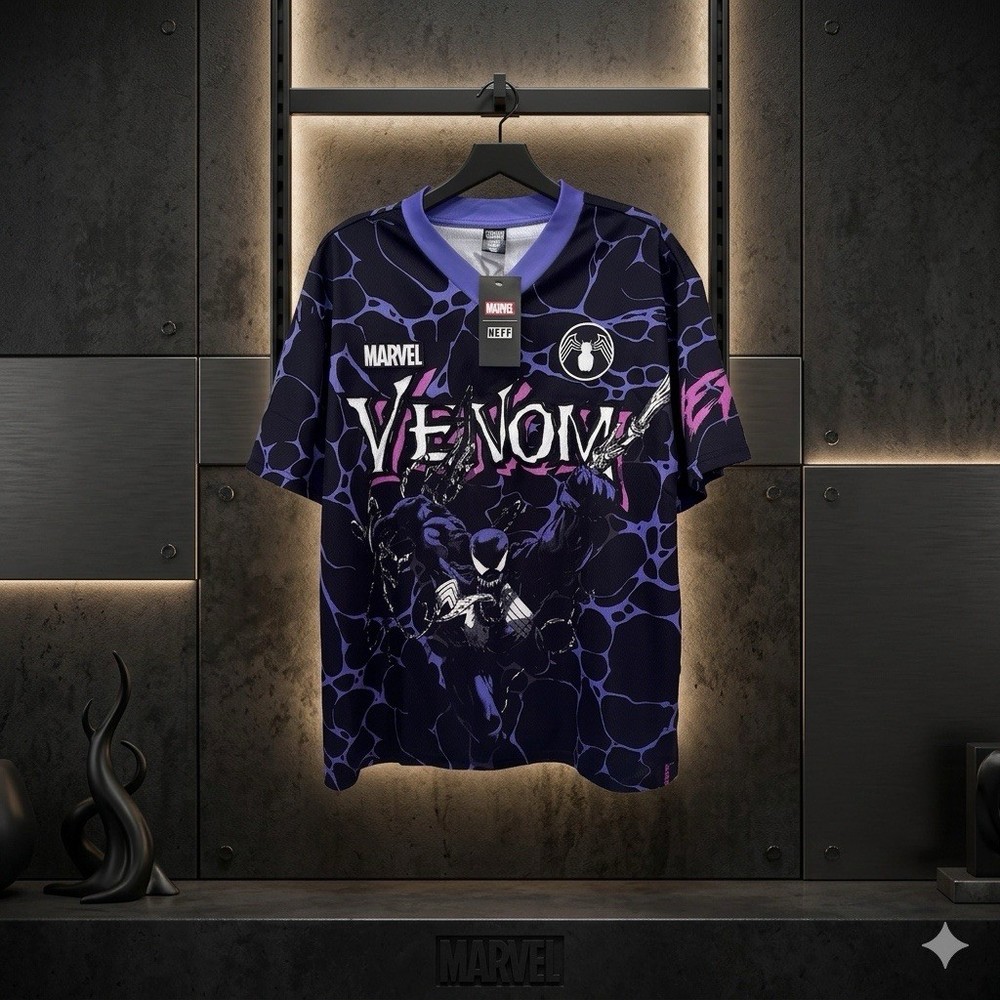 Marvel x Neff Venom Jersey Shirt Mens Medium NWT Graphic Black Purple Pink