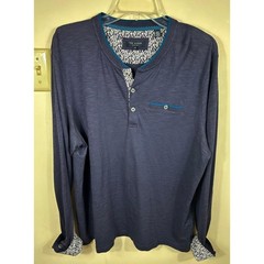Ted Baker London Slub Henley Shirt Men’s XL Long Sleeve Floral Trim Preppy