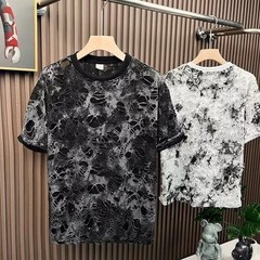 Men Luxury Fashion Trendy Diamond Ripped Hole Casual Summer Streetwear T-Shirt