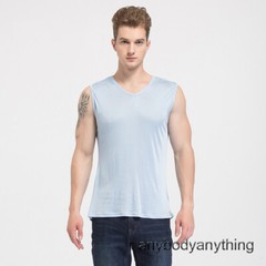 Men Silk Knitted Tank Top V Collar Sleeveless T-Shirt Breathable Undershirt Tops