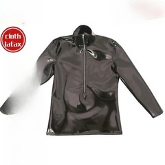 Cloth Latex Clothing Shiny Zip Shirts Top Sexy Cosplay Catsuit Waterproof 0.6MM
