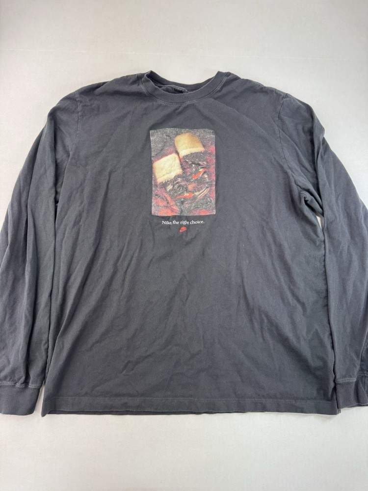 Nike Long Sleeve Shirt Mens XL Crew Neck Graphic Print Black The Right Choice