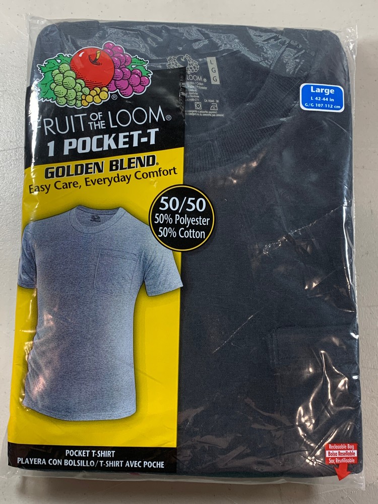 NOS New Black Mens 42-44 L Large Fruit Of The Loom Golden Blend 1 Pocket T Shirt