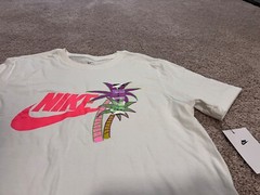 Nike white volt retro neon pink swoosh purple beach palm tree party t shirt LA M