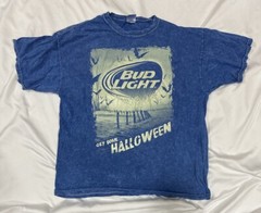Bud Light Beer Shirt Size L Blue Mineral Wash Halloween Graphic Print