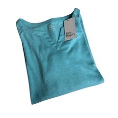 Kim Rogers Split Neck Top Men Medium Turbo Turq 3/4 Sleeve Soft Knit Casual F03