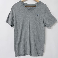 Abercrombie & Fitch Sueded V Neck Muscle T Shirt Mens XL Gray Embroidered Moose