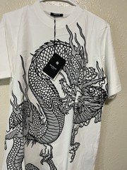 Balmain Men’s S White Dragon Graphic Print Crew Neck Short Sleeve T-Shirt