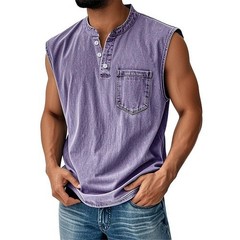 Men Sleeveless Beach Tee Hawaiian Summer Shirt Button Vest Henley Tank Tops#SML