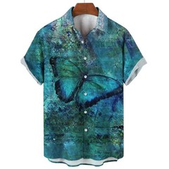 Mens Button Down Colorful Butterfly Print Hawaiian Top Novelty Summer Gift Shirt