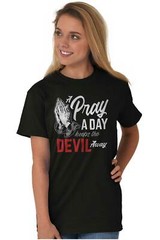 Prayer Keep Devil Away Religious Christian Adult Short Sleeve Crewneck Tee