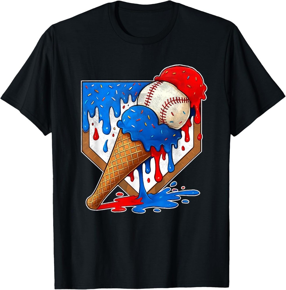 Distressed Baseball Boys Ice Cream Drip Baseball T-Shirt